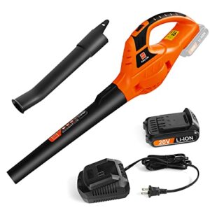 Cordless Leaf Blower,20V Handheld Electric Leaf Blowers with 2.0Ah Battery & Fast Charger, 2 Speed Mode, Lightweight Battery Powered Leaf Blowers for Patio, Yard, Sidewalk,Small Leaf Blowers
