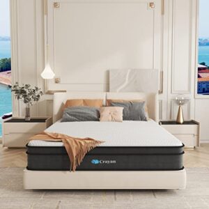 Crayan King Mattress, 10 Inch Memory Foam Mattress King Size, Innerspring Hybrid Mattress in a Box with Motion Isolation & Strong Edge Support & Pressure Relief, CertiPUR-US