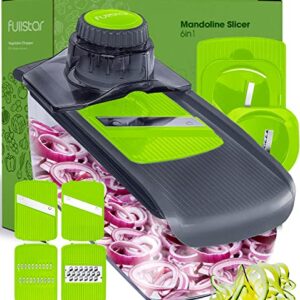 Fullstar Mandoline Slicer for Kitchen, Cheese Grater Vegetable Spiralizer and Veggie Slicer for Cooking & Meal Prep, Kitchen Gadgets Organizer & Safety Glove Included (6 in 1, Gray/Green)