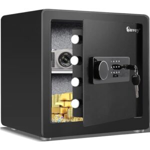 Kavey 1.6 Cub Safe Box, Fireproof Safe with Backlit Touch Screen Keypad and Dual Alarm System, Money Safe With Mute Function and LED Light, Safe for Money Documents Valuables