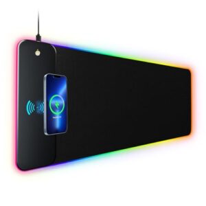 Schkner RGB Gaming Mouse Pad with 15W Wireless Charging,Desk Mat,Large LED MousePad with 10 Light Modes, Keyboard Pad,Desk Organizer with Non-Slip Rubber Base,Waterproof Desk Pad for Home Office Decor