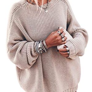 Ugerlov Women's Oversized Sweaters Batwing Sleeve Mock Neck Jumper Tops Chunky Knit Pullover Sweater (Beige, S/M)