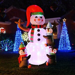 VIVOHOME 6ft Height Christmas Inflatable Snowman and Penguins with Colorful Rotating Led Lights Blow up Outdoor Yard Decoration