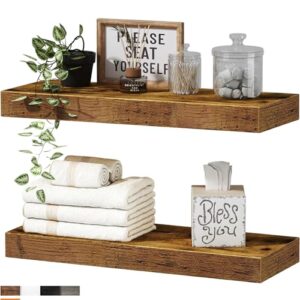 QEEIG Bathroom Shelves Floating Shelves for Wall Shelf Over Toilet Small Wall Mounted 16 inch Set of 2, Rustic Brown (008-40BN)