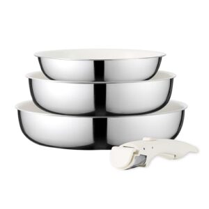 CAROTE 4pcs Stainless Steel Cookware Set, Non Stick Pots and Pans Set with Removable/Detachable Handle, Oven/Dishwasher Safe, RV Cookware, Frying Pan Set