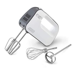 Dash SmartStore™ Deluxe Compact Electric Hand Mixer + Whisk and Milkshake Attachment for Whipping, Mixing Cookies, Brownies, Cakes, Dough, Batters, Meringues & More, 3 Speed, 150-Watt – Grey