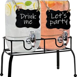 Estilo Glass Drink Dispenser for Parties - Set of 2-1 Gallon Halloween Drink Dispenser with Stand, Glass Water Dispenser Countertop for Weddings, Sun Tea Jar, Lemonade & Laundry Detergent Dispenser