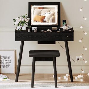 IRONCK Vanity Desk Set with LED Lighted Mirror & Power Outlet, Flip Top Makeup Vanity Table with Drawers & Cabinet,for Bedroom, Bathroom, White