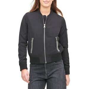 Levi's Women's Poly Bomber Jacket with Contrast Zipper Pockets, Black, Large