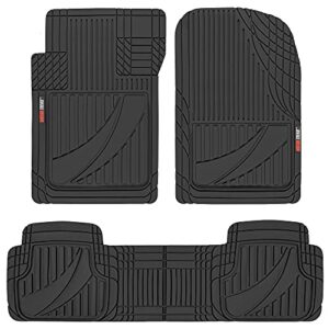 Motor Trend FlexTough Advanced Black Rubber Car Floor Mats – 3 Piece Trim to Fit Floor Mats for Cars Truck SUV, All Weather Automotive Liners with Traction Grips and Multiple Trim Lines