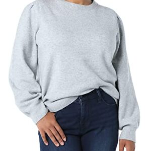 Amazon Essentials Women's Soft Touch Pleated Shoulder Crewneck Sweater, Grey Heather, Medium