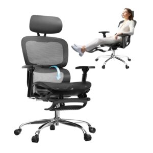 Ergonomic Office Chair, SGS Certified Gas Cylinder, Office Chair with Adjustable Lumbar Support and Seat Depth, Retractable Footrest, Mesh Office Chair Gaming Chair