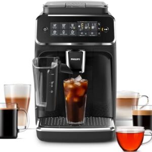 Philips 3200 Series Fully Automatic Espresso Machine - LatteGo Milk Frother & Iced Coffee, 5 Coffee Varieties, Intuitive Touch Display, Black, (EP3241/74)