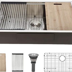 VCCUCINE 32x19 inch Undermount Kitchen Sink Workstation 16 Gauge Single Bowl Stainless Steel Kitchen Sink with Cutting Board