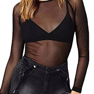 Women's Short Sleeve Long Sleeve Bodycon Clubwear Sheer Pure Mesh Tops T Shirts