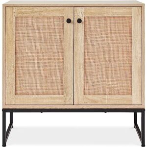 Best Choice Products 2-Door Rattan Storage Cabinet, Accent Furniture, Multifunctional Cupboard for Living Room, Hallway, Kitchen, Sideboard, Buffet Table w/Non-Scratch Foot Pads - Natural