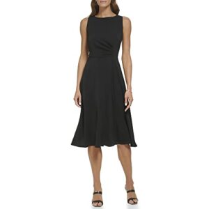 DKNY Women's Sleeveless Side Drape Midi, Black, 14