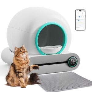 EXPEDMAN Self Cleaning Cat Litter Box, Automatic Cat Litter Box with Mat & Liners, 65L+9L Large Capacity Self Cleaning Litter Box, APP Control/Suitable for Multiple Cats - Green