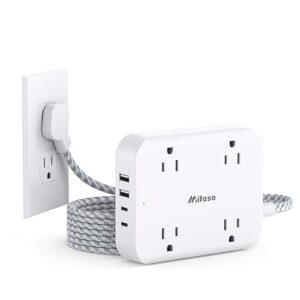 Extension Cord with Multiple Outlets - Flat Plug Power Strip with USB Ports (2 USB C), 5Ft Long Cord, Overload Protection and Wall Mount for Home Dorm Room Essentials