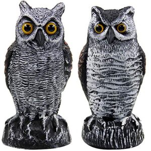 Hausse 2 Pack Fake Horned Owl Bird Scarecrow Decoy, Plastic Deterrents, Halloween Decoration, Nature Enemy Pest Repellent for Outdoor Garden Yard