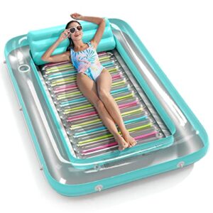 Inflatable Tanning Pool Lounger Float - Jasonwell 4 in 1 Sun Tan Tub Sunbathing Pool Lounge Raft Floatie Toys Water Filled Tanning Bed Mat Pad for Adult Blow Up Kiddie Pool Kids Ball Pit Pool L