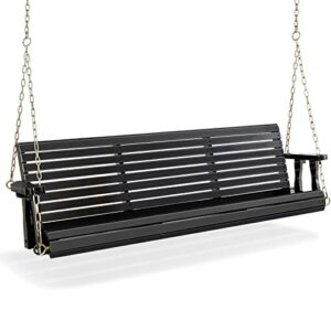 VINGLI Upgraded Patio Wooden Porch Swing for Courtyard & Garden, Heavy Duty 880 LBS Swing Chair Bench with Hanging Chains for Outdoors (5 FT, Black)