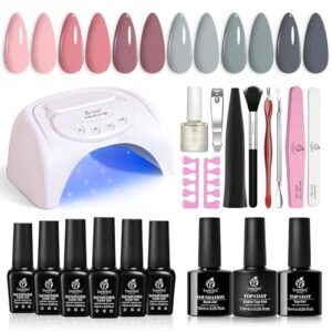 Beetles Gel Nail Polish Kit with Uv Light 48W Led Nail Lamp 6 Colors Nude Gray Pink Gel Polish Starter Kit Manicure Soak off Led Salon DIY Home Gift for Mom