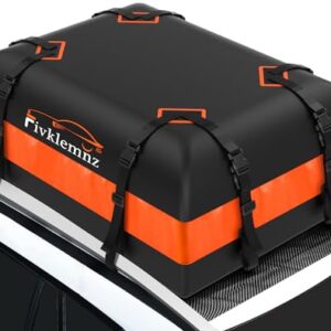 FIVKLEMNZ Car Rooftop Cargo Carrier Roof Bag Waterproof for All Top of Vehicle with/Without Rack Includes Topper Anti-Slip Mat + Reinforced Straps + 6 Door Hooks + Luggage Lock