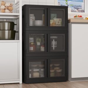 FLEXIMOUNTS Stackable Storage Bins With Lids, Collapsible Plastic Storage Bins, 228 QT Closet Organizers and Storage with Doors, Black Storage Containers For Home Essentials