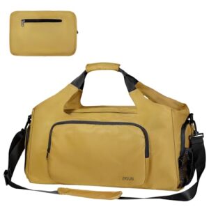 Gym Bags for Men Women, Sports Duffle Bag, Travel Gym Bag with Shoes Compartment and Wet Pocket, Foldable, Lightweight for Travel, Gym, Yoga (Yellow)