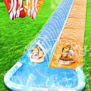 JOYIN 22.5ft Water Slides and 2 Bodyboards, Lawn Water Slide Summer Slip Waterslides Water Toy with Build in Sprinkler for Backyard Outdoor Water Fun for Kids