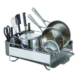 KitchenAid Large Capacity,Full Size, Rust Resistan Dish Rack with Self Draining Angled Drain Board and Removable Flatware Caddy, Light Grey, Gray