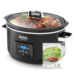 [NEW LAUNCH] KOOC 8.5-Quart Programmable Slow Cooker, Larger than 8 Quart, More Practical than 10 Quart, with Digital Countdown Timer, Free Liners Included for Easy Clean-up, Black, Oval…