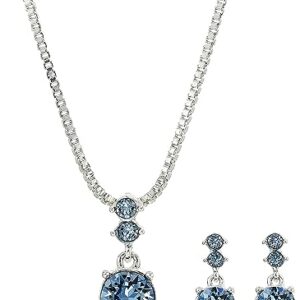 Nine West Women's Boxed Necklace/Pierced Earrings Set, Silver/Blue, One Size
