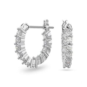 Swarovski Vittore Mini Hoop Pierced Earrings with White Circle Cut Crystal on a Rhodium Plated Setting with a Hinged Closure