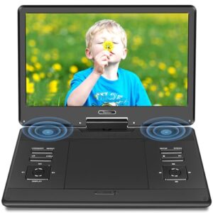 16.9" Large Portable DVD Player with 14.1" Swivel HD Screen, DVD Player Portable with Rechargeable Battery, Support USB/SD Card/Sync TV, Region-Free, Support Multiple Discs, Black