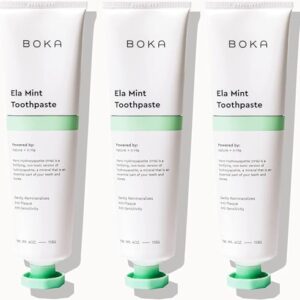 Boka Fluoride Free Toothpaste - Nano Hydroxyapatite, Remineralizing, Sensitive Teeth, Whitening - Dentist Recommended for Adult, Kids Oral Care - Ela Mint Flavor, 4 Fl Oz 3Pk - US Manufactured