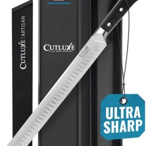 Cutluxe Slicing Carving Knife – 12" Brisket Knife, Meat Cutting and BBQ Knife – Razor Sharp German Steel, Sheath Included, Full Tang, Ergonomic Handle Design – Artisan Series
