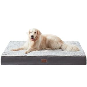 Dog Crate Bed Waterproof Dog Beds with Removable Washable Cover, Flannel Plush Orthopedic Dog Beds for Large Dogs, Anti-Slip Bottom Pet Sleeping Mattress for Large Dogs