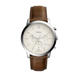 Fossil Men's Neutra Quartz Stainless Steel and Leather Chronograph Watch, Color: Silver, Brown (Model: FS5380)