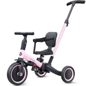 newyoo Toddler Tricycle,Toddler Bike,Birthday Gifts & Toys for 1-3 Year Old Boys & Girls, Trike with Push Handle, Backrest and Safety Belt, Balance Bike, TR007, Pink