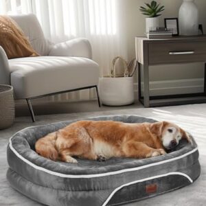 OhGeni Orthopedic Dog Bed for Large Dogs, Oversized Couch Design with Egg Foam Support, Removable, Machine Washable Plush Cover and Non-Slip Bottom with Four Sided Bolster Cushion (Gray)