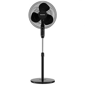 PELONIS 16'' Pedestal Remote Control, Oscillating Stand Up Fan 7-Hour Timer, 3-Speed and Adjustable Height, PFS40A4BBB, Supreme 16"-Black