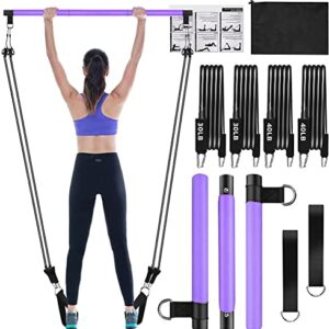 Pilates Bar Kit with Resistance Bands(4 x Bands),3-Section Pilates Flexbands Kit Workout Equipment for Legs,Hip,Waist and Arm,Fitness Equipment for Women & Men Home Gym Yoga Pilates Purple