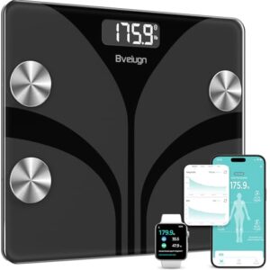 Scale for Body Weight, Bveiugn Digital Bathroom Smart Scale LED Display, 13 Body Composition Analyzer Sync Weight Scale BMI Health Monitor Sync Apps 400lbs - Black