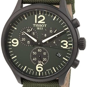 Tissot Mens Chrono XL 316L Stainless Steel case with Black PVD Coating Quartz Watch, Green, Fabric, 22 (T1166173709700)