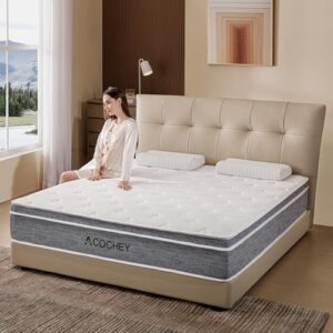 Acochey 12 Inch Queen Mattress Memory Foam and Spring Hybrid Mattresses,Medium Firm Feel Grey Queen Mattress in a Box,Quality Comfort and Adaptive Support Breathable Cooling Mattresses,CertiPUR-US.