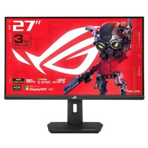 ASUS ROG Strix 27” QHD (2560x1440) HDR400 USB-C Gaming Monitor (XG27ACS), 180Hz,1ms, Fast IPS, 133% sRGB, Extreme Low Motion Blur Sync, G-Sync Compatible, DisplayWidget, Tripod Socket, 3 Year Warranty