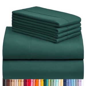 LuxClub 6 PC Queen Sheet Set, Breathable Luxury Bed Sheets, Deep Pockets 18" Eco Friendly Wrinkle Free Cooling Sheets Machine Washable Hotel Bedding Silky Soft - Emerald Queen