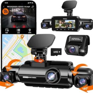 Neideso 360° Dash Cam Front and Rear Inside, 4 Channel FHD 4 * 1080P, Wi-Fi GPS Voice Control Car Camera, Front 2K+1080P*2 Dash Camera for Cars, with 64GB SD Card, Night Vision, 24H Parking Mode(N300)